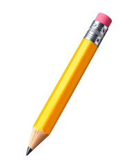 Brand new, unsharpened yellow pencil with a pink eraser, school supply, transparent background.