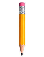 Brand new, unsharpened yellow pencil with a pink eraser, school supply, transparent background.