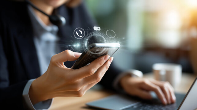 24/7 customer service support concept faceless person using smartphone defocused omni channel communication background digital help desk interface live chat system email