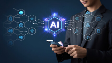 A concept of a comprehensive AI business suite. This integrated platform provides tools for all business needs, including e-commerce, marketing, cloud operations, and data security. Fermion