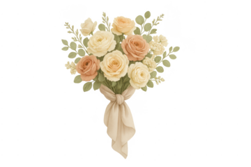 Watercolor pastel rose flower bouquet with ribbon