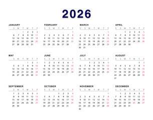 Calendar 2026 Template Design Vector Template