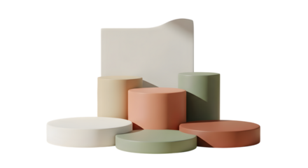 Product display podiums in earthy pastel colors with curved background. isolated on transparent background