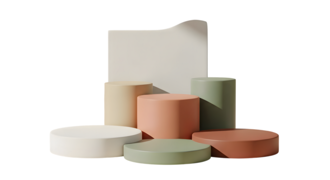 Product display podiums in earthy pastel colors with curved background. isolated on transparent background