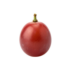 Single perfectly round red grape with stem in front of a black canvas