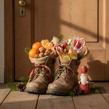 St. Nicholas Day boots filled with oranges and sweets
