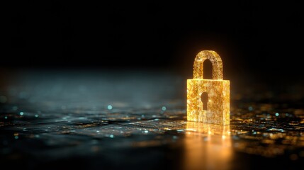 Glowing Digital Padlock Represents Online Safety and Encryption in Cyberspace