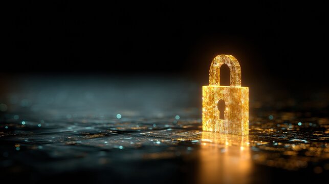Glowing Digital Padlock Represents Online Safety and Encryption in Cyberspace