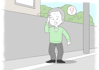 道に迷ったシニア男性　はてな　背景