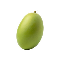 Studio shot of a vibrant green mango showing the textured skin in high detail