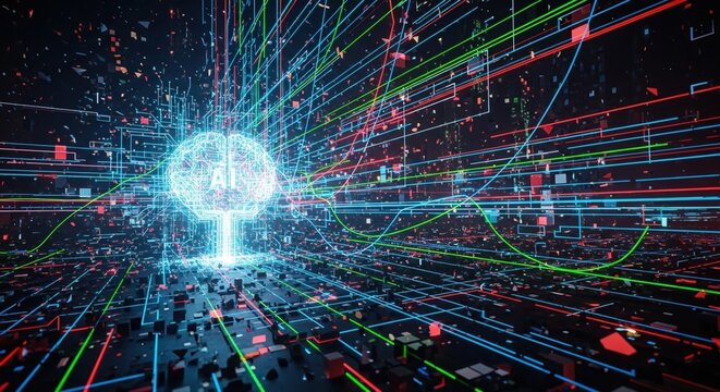 abstract futuristic background with colorful lines and lights