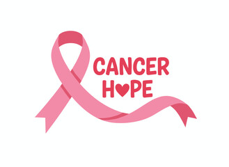 Handwritten lettering expressing hope for breast cancer, a slogan for a women's oncology awareness campaign featuring typography and a pink ribbon composition, an inspirational and motivational