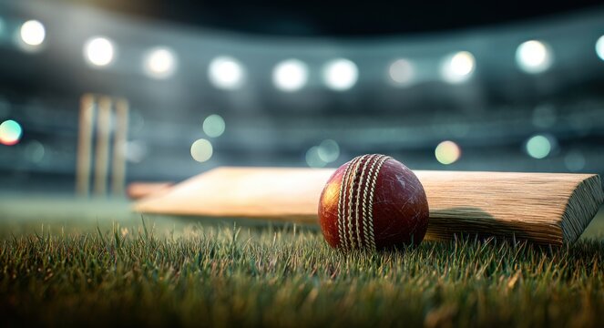 cricket bat in emtpy stadium