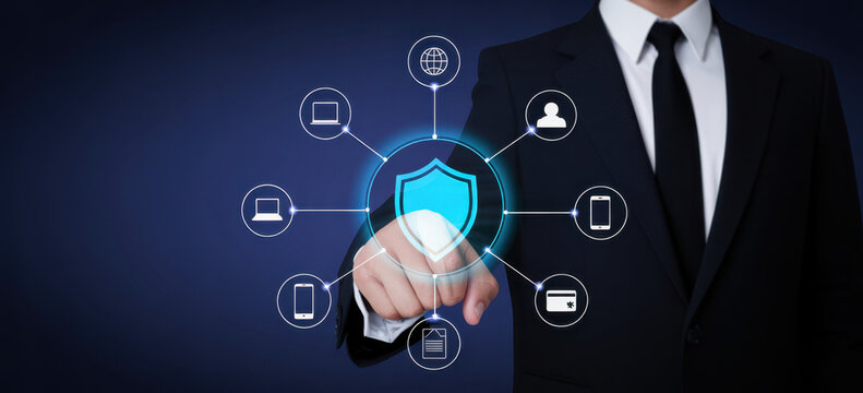 A complete cybersecurity system concept. Providing network protection for online banking, cloud data, financial transactions, and personal identity with secure authentication. Fermion