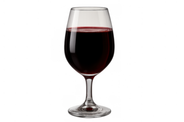 Red wine filling a standard stemmed glass, representing luxury, celebration, and relaxation, isolated on a transparent background