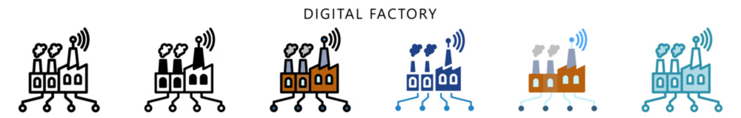 Digital Factory Icon, Multi Style, Flat, Line, Glyph, Lineal, Dual Tone. Use For Modern Concept, Ui, Ux Web And App Development.