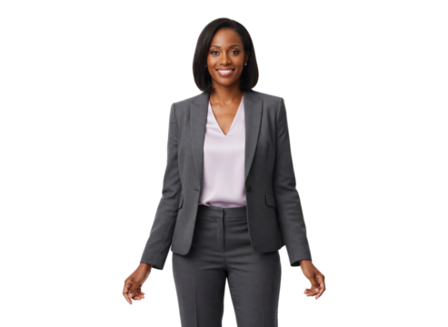 Smiling businesswoman in gray suit cut out