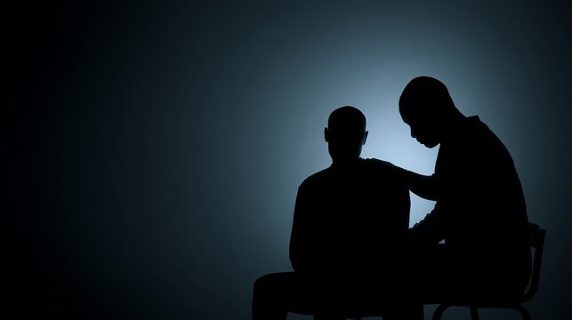 Show of empathy with friend, offering support in darkness, comforting gesture, a symbol of compassion and understanding during tough times