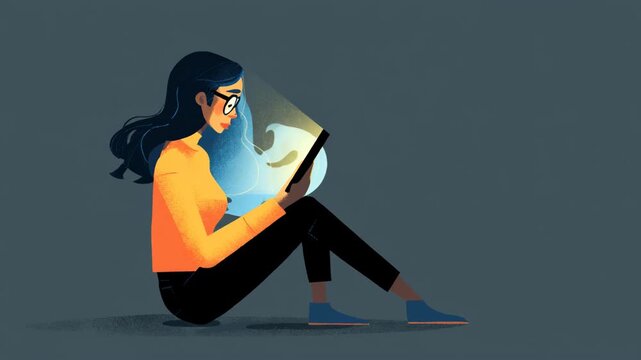 Medium shot of a reader enjoying an engaging interactive PDF ebook with animations and interactive quizzes illustrating enhanced digital reading experience.