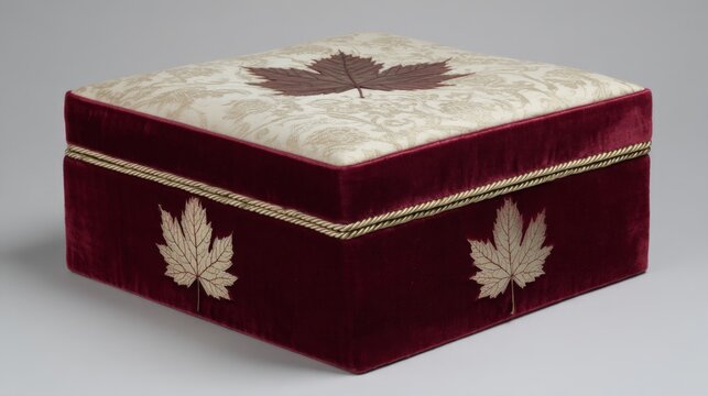 Elegant velvet storage box showcases detailed leaf embroidery, rich burgundy hue, and plush texture, ideal for stylish organization and home decor enhancement