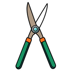 Cartoon Garden Shears with Green Handles and Orange Accents on White Background hedge trimmer pruning shears