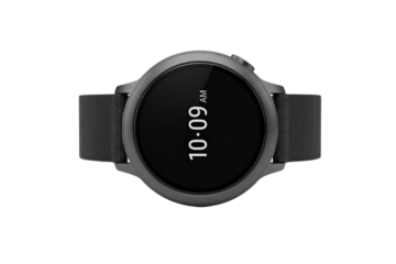 Stylish black smartwatch with digital display isolated