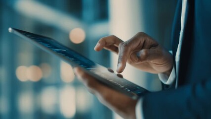 Medium shot of a professional adjusting smart notification settings on a sleek tablet showcasing advanced alert customization features for seamless updates.