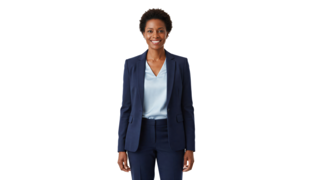 Smiling businesswoman in professional attire isolated