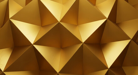 Image shows many golden triangle. Triangle design represents wealth, luxury, and abstract design concepts, fitting for technology, finance visuals