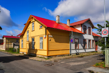 Wooden house in the Old Town of Haapsalu on the west coast of Estonia in the Baltic Sea