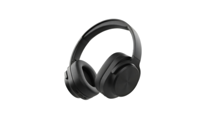 Wireless black headphones with modern design isolated