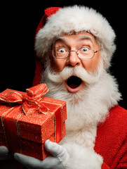 Surprised Santa with Gift