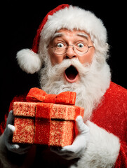 Surprised Santa with Gift