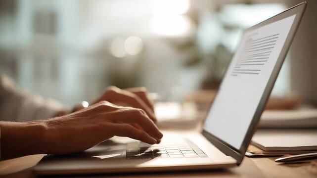 Medium shot of a professional reorganizing resume layout on a laptop screen focusing on clean formatting and structured sections for better readability.