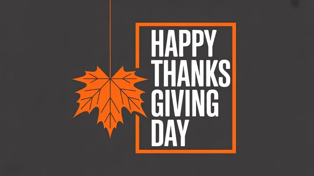 Thanksgiving Greeting Card Design with Orange Leaf and Bold Text