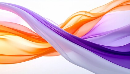 Abstract flowing fabric in vibrant orange and purple tones on a clean white background