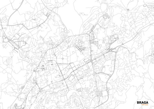 Detailed technical vector map of the road and highway network of Braga, Portugal, for urban and site planning purposes.