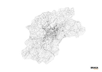 Detailed technical vector map of the road and highway network of Braga, Portugal, for urban and site planning purposes.