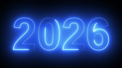 2026 New Year celebration, neon blue numbers - Powered by Adobe