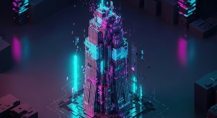 futuristic city with neon lights and geometric shapes
