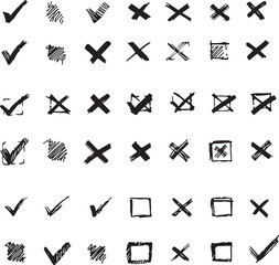Checkmark cross icon Checkmark icon set. Checkmark right symbol tick sign.