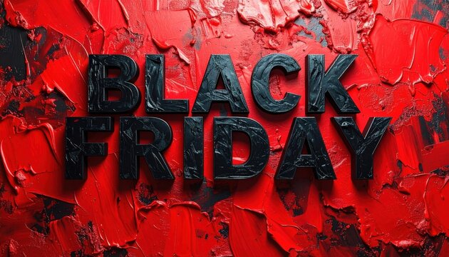 Black Friday 3D bold dark typography on textured red grunge background. Great for sale banner, promo, shop ad, fall campaign, ecommerce, web design, event poster, discount, retail, social media