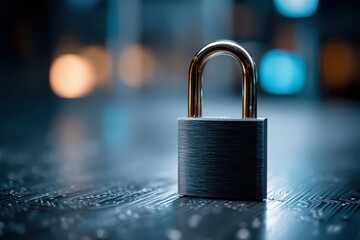 Padlock on a Circuit Board Symbolizing Digital Security and Data Protection