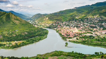 panoramic view of confluence of Kura Aragvi rivers