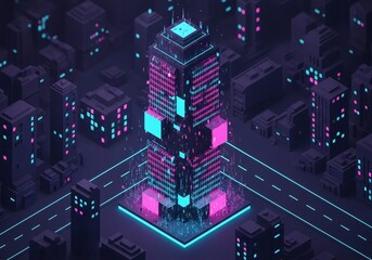 futuristic city with neon lights