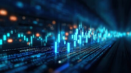 Data Visualization With Blue Charts and Glowing Lines Representing Digital Information Flow