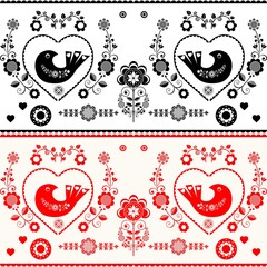 Cartoon seamless background in blue and white for kids. Seamless texture tile with vintage motives.
Cheerful regular pattern for children with birds. Blue and white design for printing.