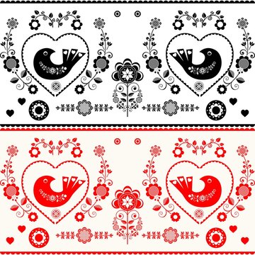 Cartoon seamless background in blue and white for kids. Seamless texture tile with vintage motives.
Cheerful regular pattern for children with birds. Blue and white design for printing.