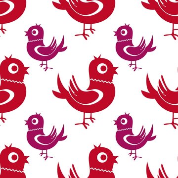 Cartoon seamless background in blue and white for kids. Seamless texture tile with vintage motives.
Cheerful regular pattern for children with birds. Blue and white design for printing.