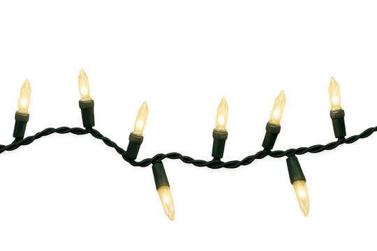 Glowing christmas string lights on dark green wire against a transparent background creating a festive holiday decoration - Powered by Adobe